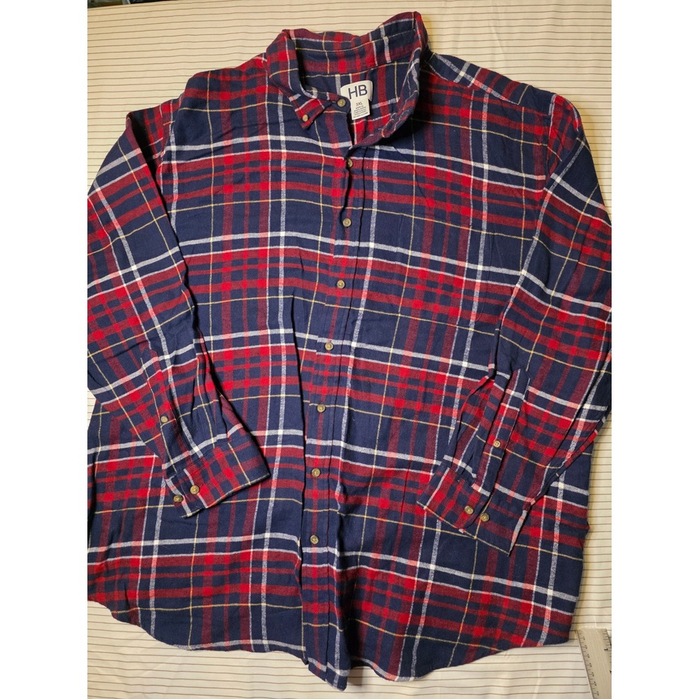 1240 HB Mens 3XL Flannel Shirt Blue Red Plaid Long Sleeve 100% Cotton Button Dn